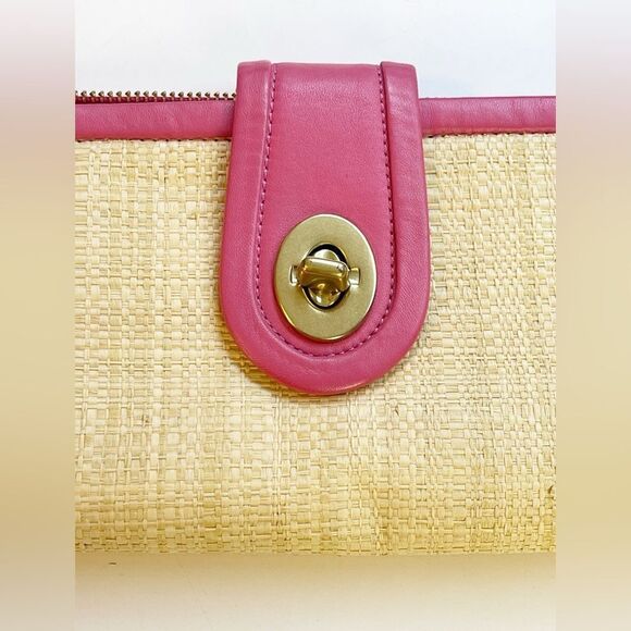COACH PINK PARK STRAW CLUTCH Y2K wristlet BAG - Picture 5 of 10